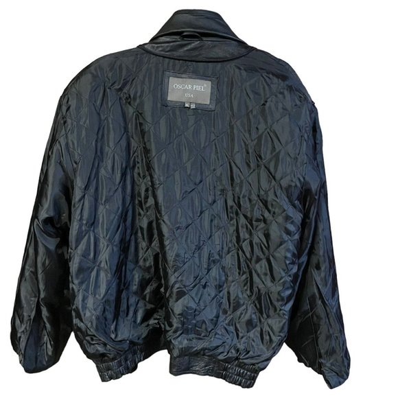 Oscar Piel Vintage Black Leather Bomber Motorcycle Jacket Quilted Liner Mens XL - Picture 3 of 7
